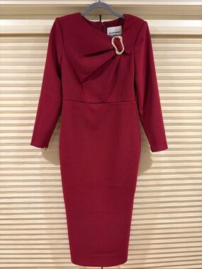 NWOT Roland Mouret Wine-Red Long Sleeve Sheath Dress with Sculptural Front, US 6